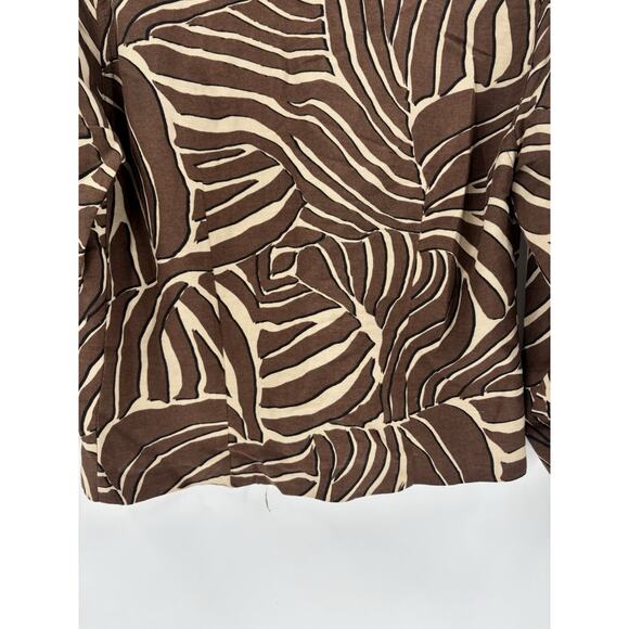 East 5th Button Up Womens Small Brown Zebra Striped Linen 3/4 Sleeves Collared - Picture 13 of 16